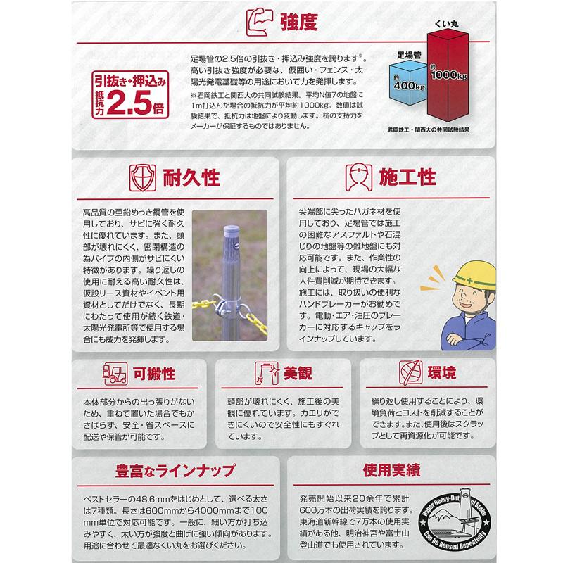 5本入国産 打ち込み杭 くい丸 直径 27.2 ×1000mm 太陽光発電 現場 単管