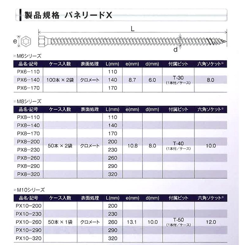 パネリードX 100本入 PX8-170 専用ビット付 木造建築 構造用 重ね梁