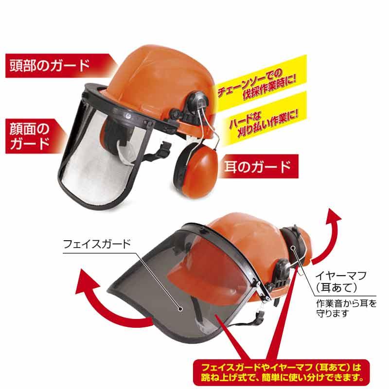 山林用 ヘルメット 完全ガードヘルメット HR-1 イヤーマフ シールド 頭 