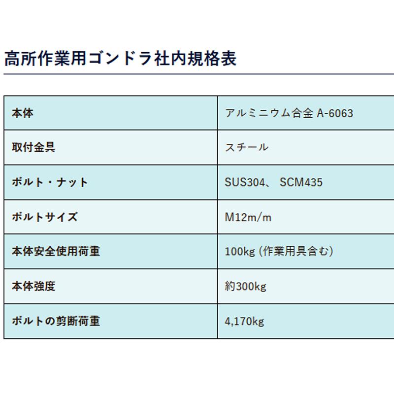 ゴンドラ 高所作業クレーン用 アルミ 角小 ジャッキ式 二重パイプ構造