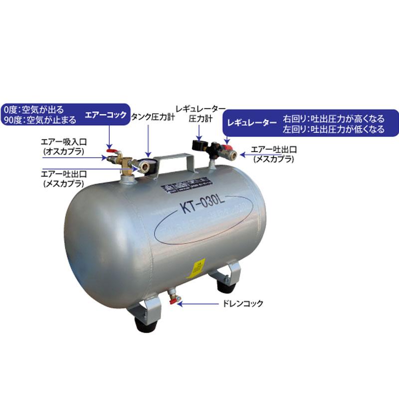 エアコンプレッサー用補助タンク アルミ製 KT-030L 30L レギュレーター