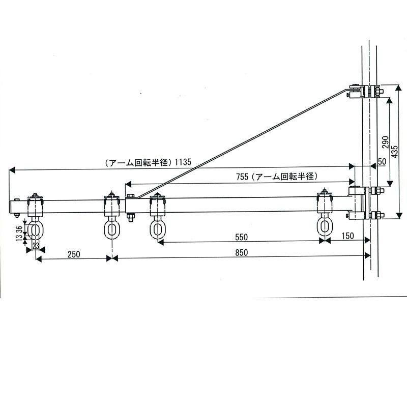 パイプマウント ジブクレーン PMJ 定格荷重160-250kg 旋回角度180度 単 