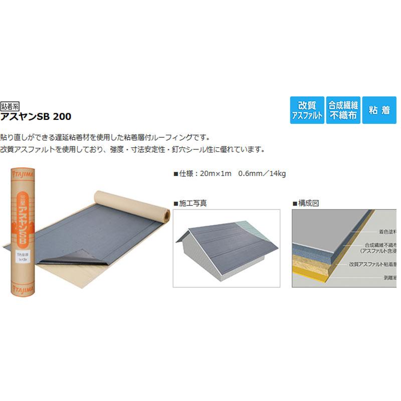 屋根用 下葺き材 アスヤンSB 200 粘着あり 1x20 0.6mm厚 貼り直し可能 