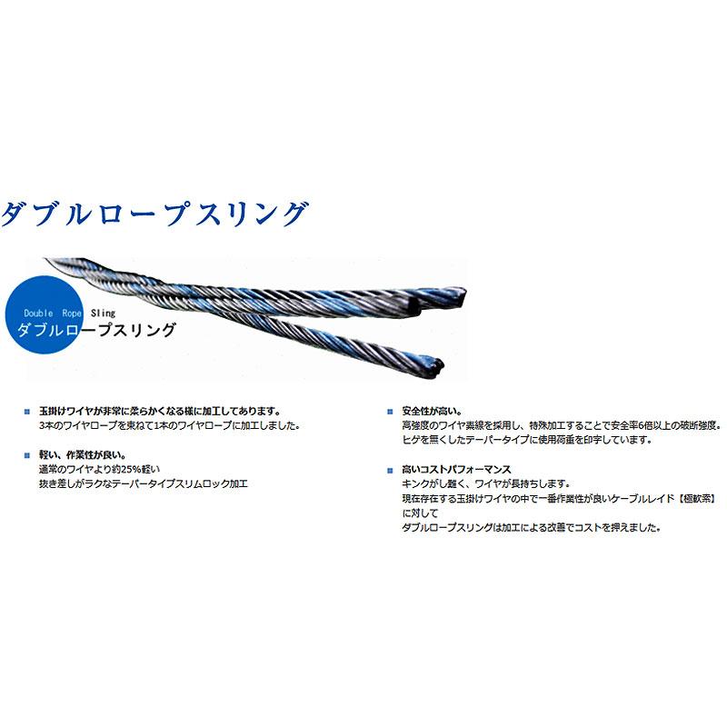 ダブルロープスリング　ワイヤ径24mm　両端アイ　代引不可　軽くて長持ち　ワイヤ長さ3ｍ　アイビッグ　標準アイB長480mm　ロック加工　高強度線材