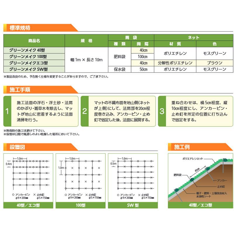 繊維ネット グリーンメイク40型 1x10m 4本入 肥料 土壌改良材 保水剤 長期植生 新日本緑化 北別 共B 代引不可 個人宅配送不可 北海道 沖縄 肥料 土壌改良材 種子