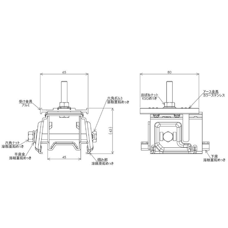 太陽光パネル架台金具 PVA-林式瓦棒45 直付 71201 ドブメッキ 押さえ