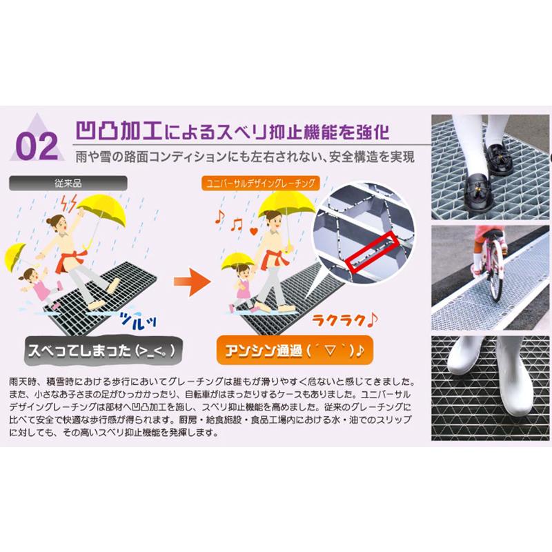 ユニバーサルデザイン グレーチング ステンレス 正方形 ますぶた 車道用 UKFCS 50-45 ます穴(幅450×長さ450mm) 受注生産 カワグレ 代引不可_4