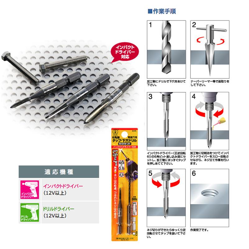 6角軸タップ貫通穴用 No.28 タップ・下穴ドリルセット M4セット 6角軸タップ貫通穴用 No.28 タップ・下穴ドリルセット M4セット