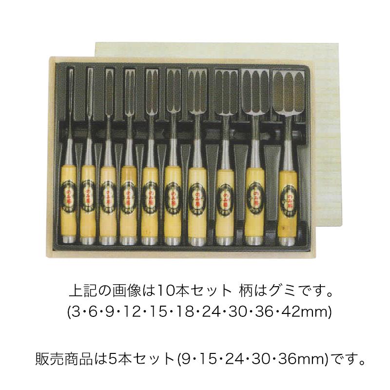 ノミ 鑿 のみ 組のみ のみ勝 ヤスキ鋼 追入3枚裏 グミ 5本組 9・15・24 