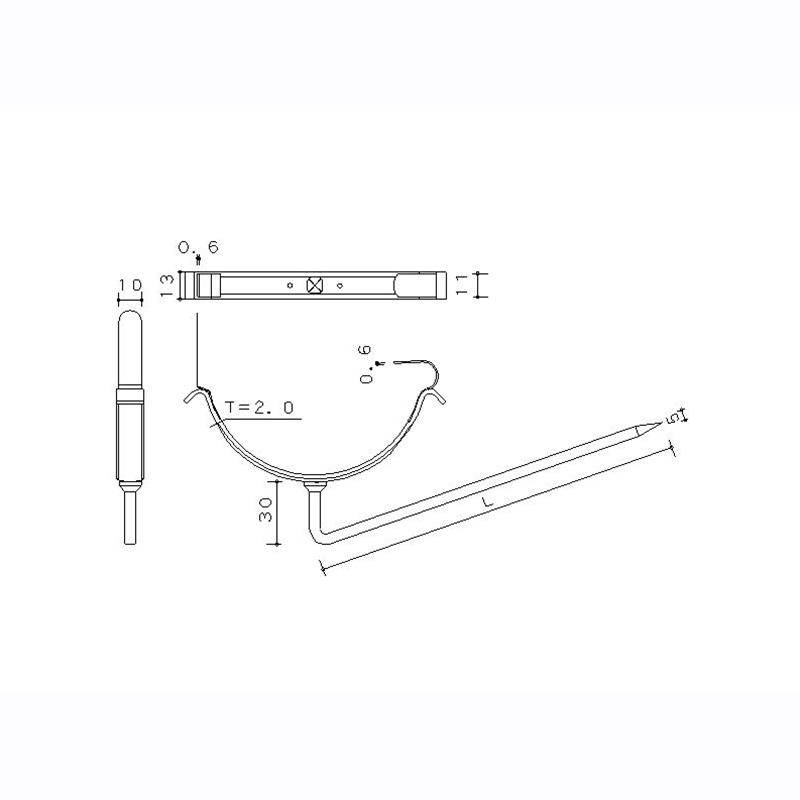 雨樋受け金物　OT5mm角足先折打込　両爪　100個入　180L-105mm　ドブメッキ　3寸5分勾配　野島角清　115111　主に東北・長野　少雪地域地方で使用　アミD