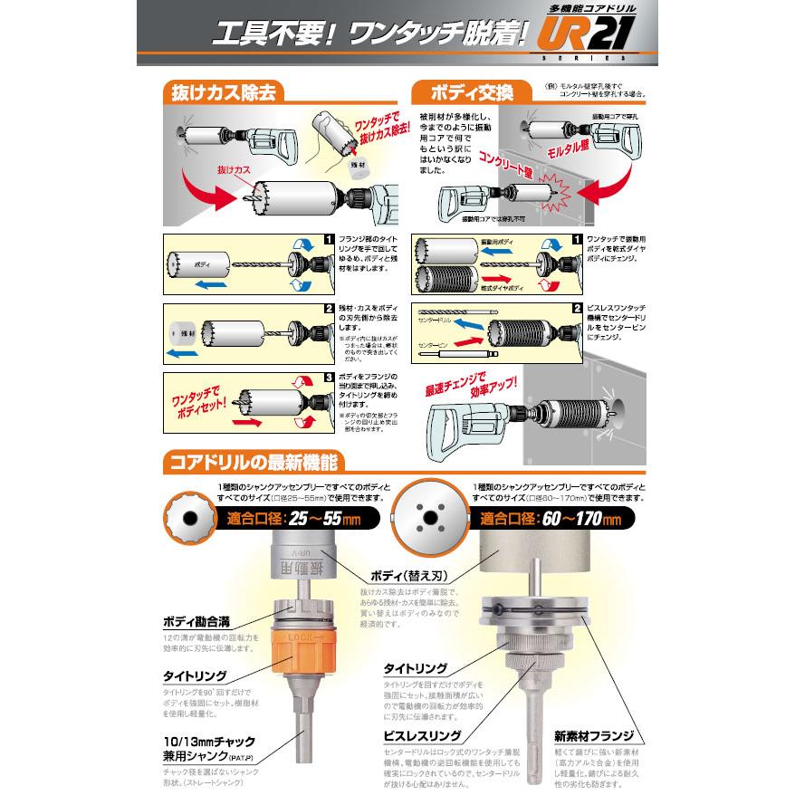 乾式ダイヤ ロング UR-DLセット ボディ+ドリル+SDSシャンク 口径 80mm UR21-DL080NSD 鉄筋コンクリート 回転専用 【ダイヤモンドコアドリルコアドリルボディ】 ユニカ 三冨D