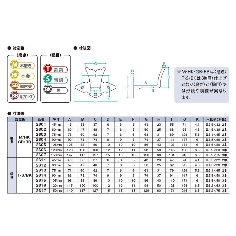 寺社金物　額受　御殿捻止額受　門金具　M2601　真鍮地　北別　45mm　エイト　本磨き　アミ　代引不可