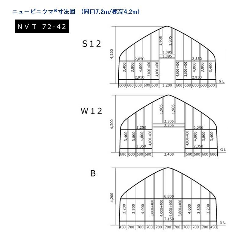 ビニールハウス用妻面 ニュービニツマ 柱セット ドア両開き 72-42 間口