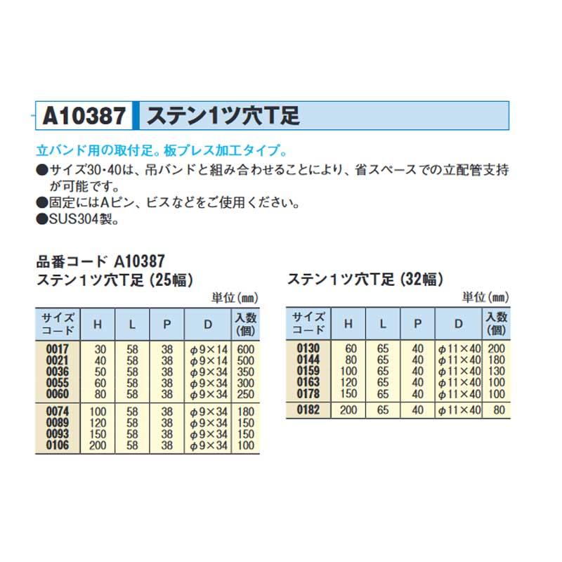立配管金具 ステン1ッ穴T足 25幅 25X40H A10387 0021 配管支持金物 立