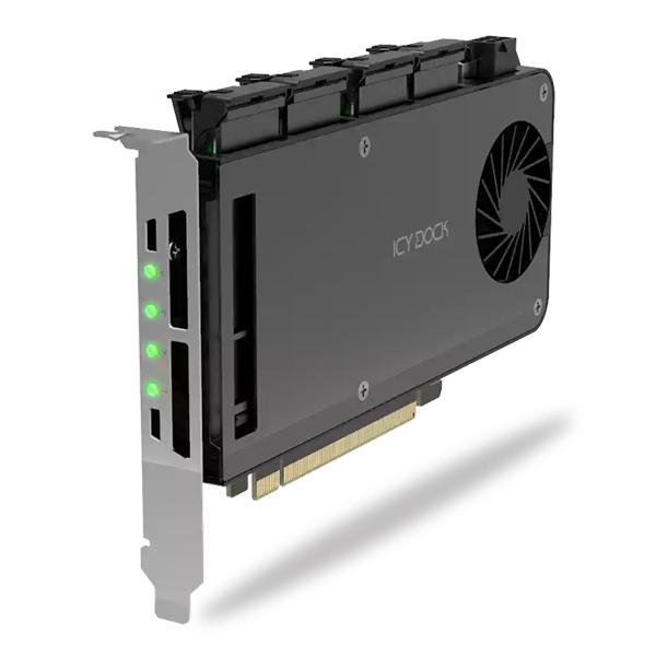 ICY DOCK MB204MP-B 4 x M.2 NVMe SSD搭載用リムーバブルアダプタ PCIe5.0 x16拡張スロット用（PCIe分岐機能が必要）_1