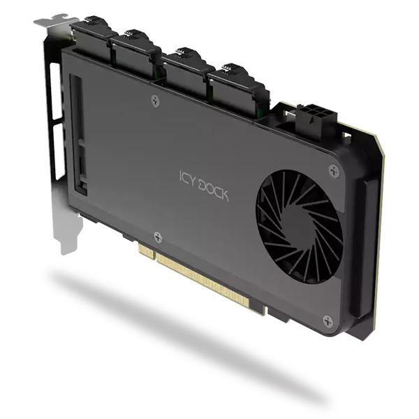 ICY DOCK MB204MP-B 4 x M.2 NVMe SSD搭載用リムーバブルアダプタ PCIe5.0 x16拡張スロット用（PCIe分岐機能が必要）_3
