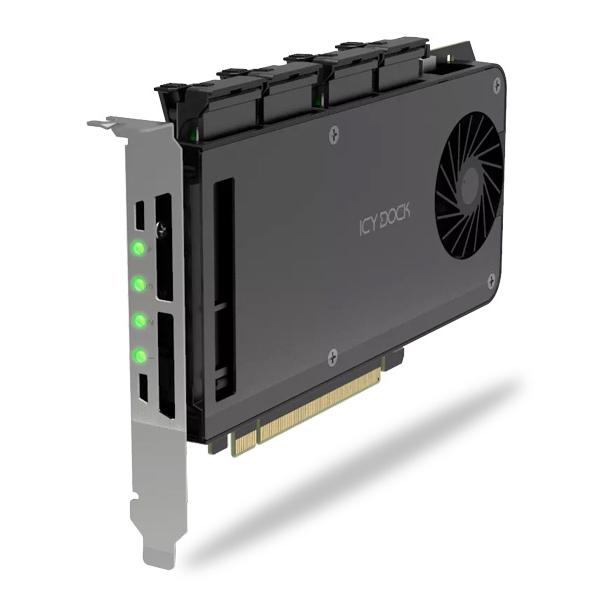 ICY DOCK MB204MP-1B 4 x M.2 NVMe SSD搭載用リムーバブルアダプタ PCIe4.0 x16拡張スロット用（PCIe分岐機能が必要）_1