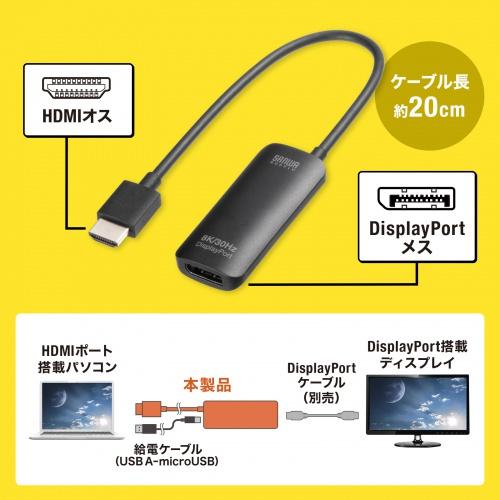サンワサプライ AD-HD32DP HDMI-DisplayPort変換アダプタ（8K/ 30Hz）の画像