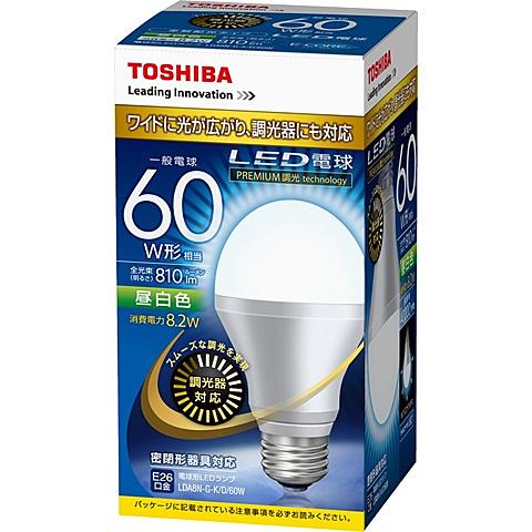 東芝 LDA8N-G-K/D/60W LED電球 調光器対応モデル 昼白色60W相当 : PLUS