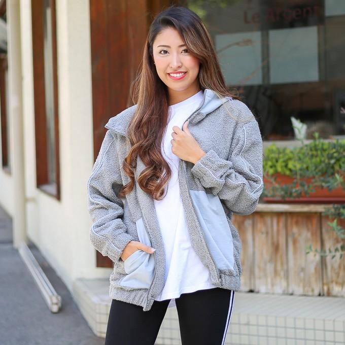 ボア切り替えパーカー フリースジャケット アウター フリースボア  