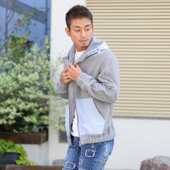 ボア切り替えパーカー フリースジャケット アウター フリース