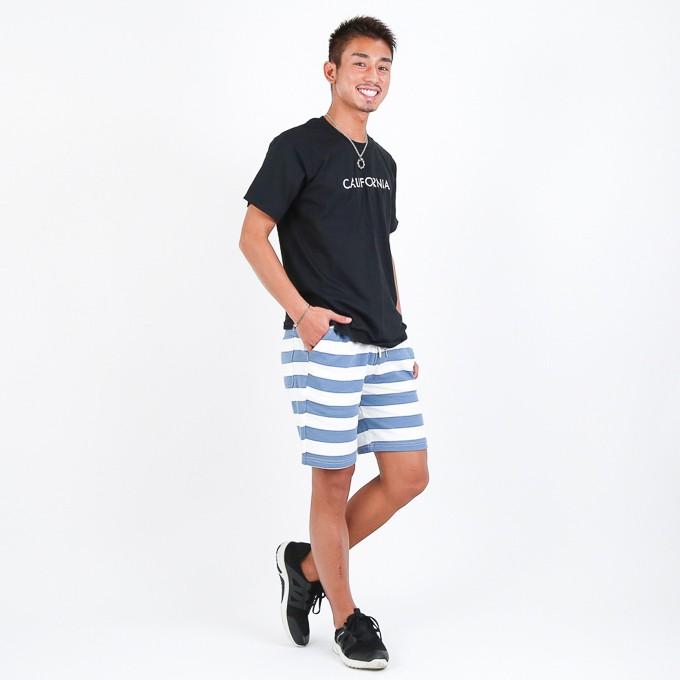 BARBARRIAN ボーダーハーフパンツ　スウェット　Mメンズ 白系 ハーフパンツ スウェット ショートパンツ[品番：QA000002482