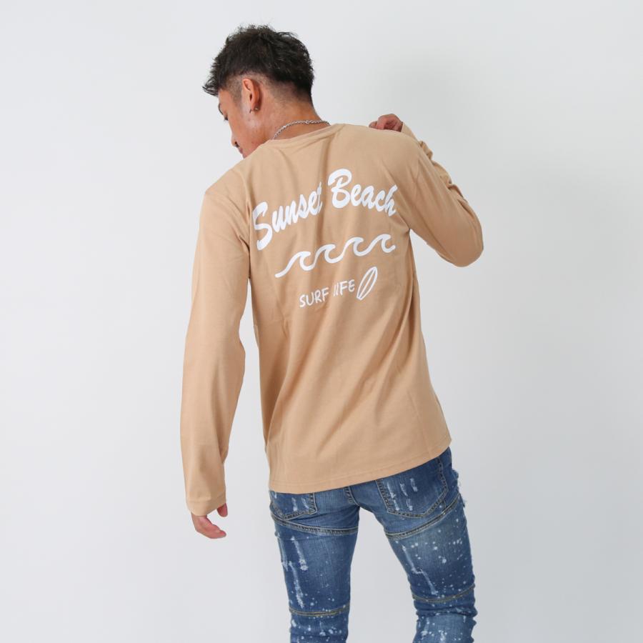 Sunset Beachデザインバックプリントロングtシャツ長袖 カットソー