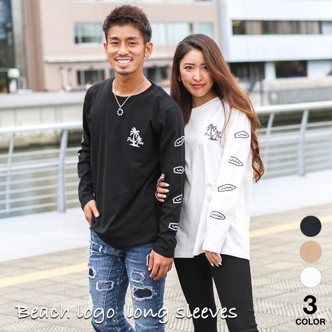 ビーチロゴプリントロングtシャツ 長袖 Tシャツ サーフ リゾート