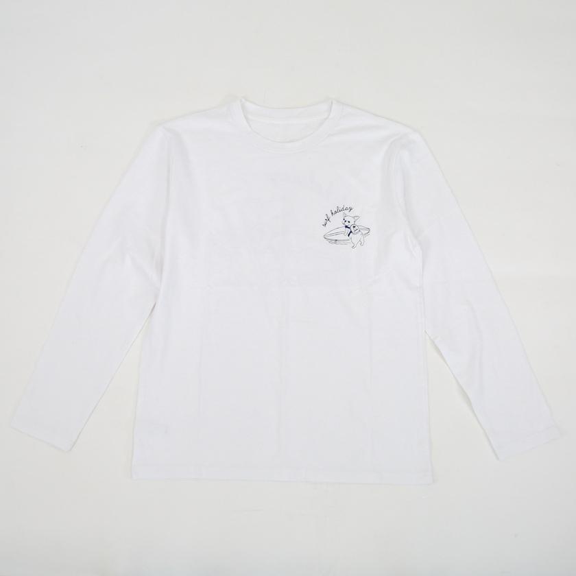 長袖Tシャツ ドッグプリント シンプル ルーズ トレンディ ラフ FUNALIVE tシャツ SURFドッグイラスト長袖Tシャツ メンズ