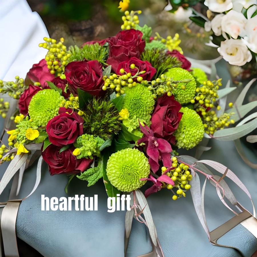 お悔み お供え 生花 バラ 赤 アレンジメント 7700円 おしゃれ 現代風 仏花 枕花 命日 法事 一周忌 四十九日 新盆 洋花 送料無料 メッセージカード無料 | 
