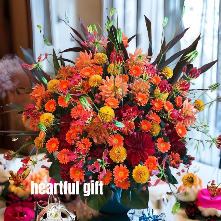 お悔み お供え ガーベラ オレンジ 生花 アレンジメント 12000円 おしゃれ 現代風 仏花 枕花 命日 法事 一周忌 四十九日 新盆 洋花 送料無料 クール便 | 