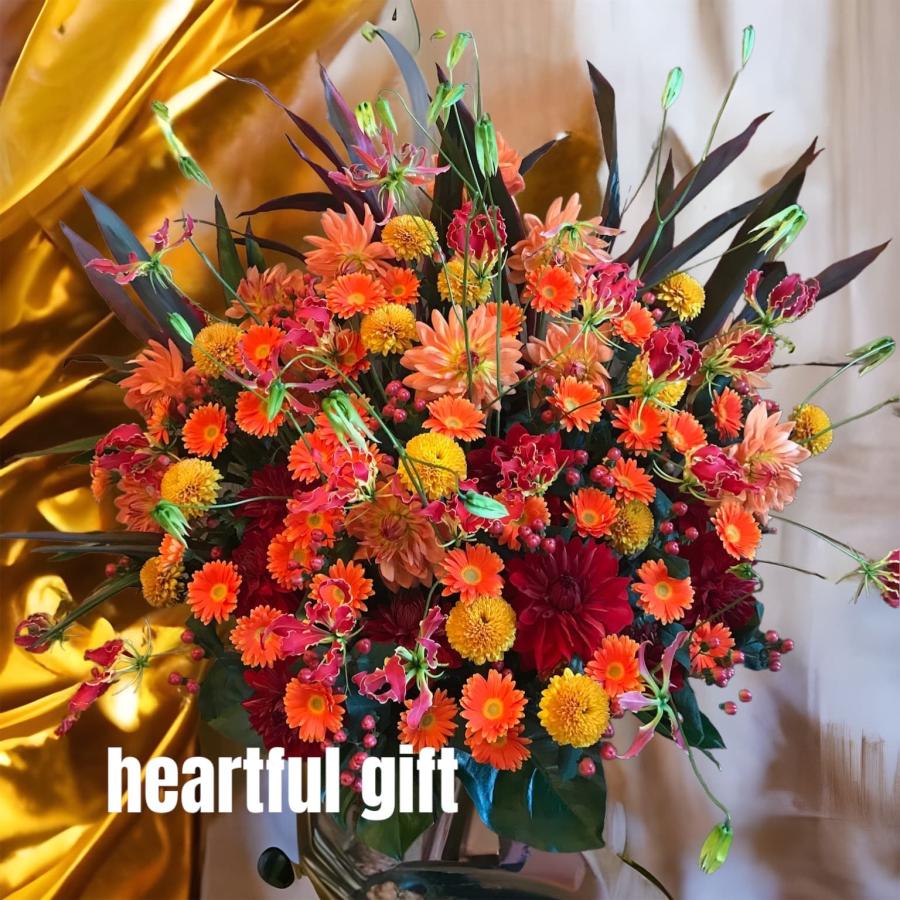 お悔み お供え ガーベラ オレンジ 生花 アレンジメント 12000円 おしゃれ 現代風 仏花 枕花 命日 法事 一周忌 四十九日 新盆 洋花 送料無料 クール便 |  | 03