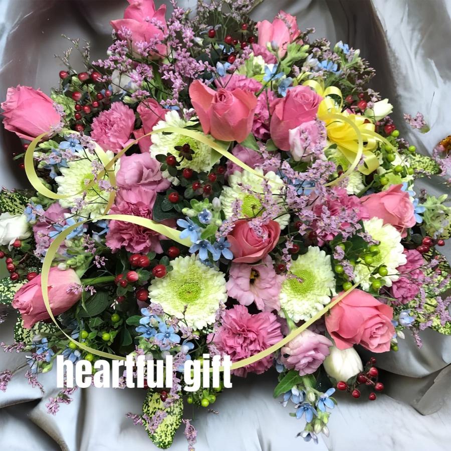 お悔み お供え ピンクバラ 生花 アレンジメント 11000円 おしゃれ 現代風 仏花 枕花 命日 法事 一周忌 四十九日 新盆 洋花 送料無料 クール便 |  | 02