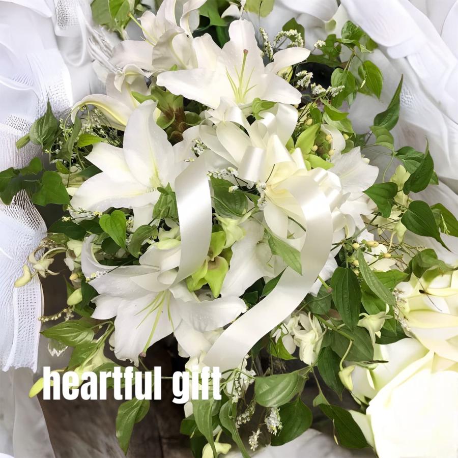 お悔み お供え 生花 アレンジメント 白ユリ 白系 10000円 おしゃれ 現代風 仏花 枕花 命日 法事 一周忌 四十九日 新盆 洋花 送料無料 クール便 |  | 02