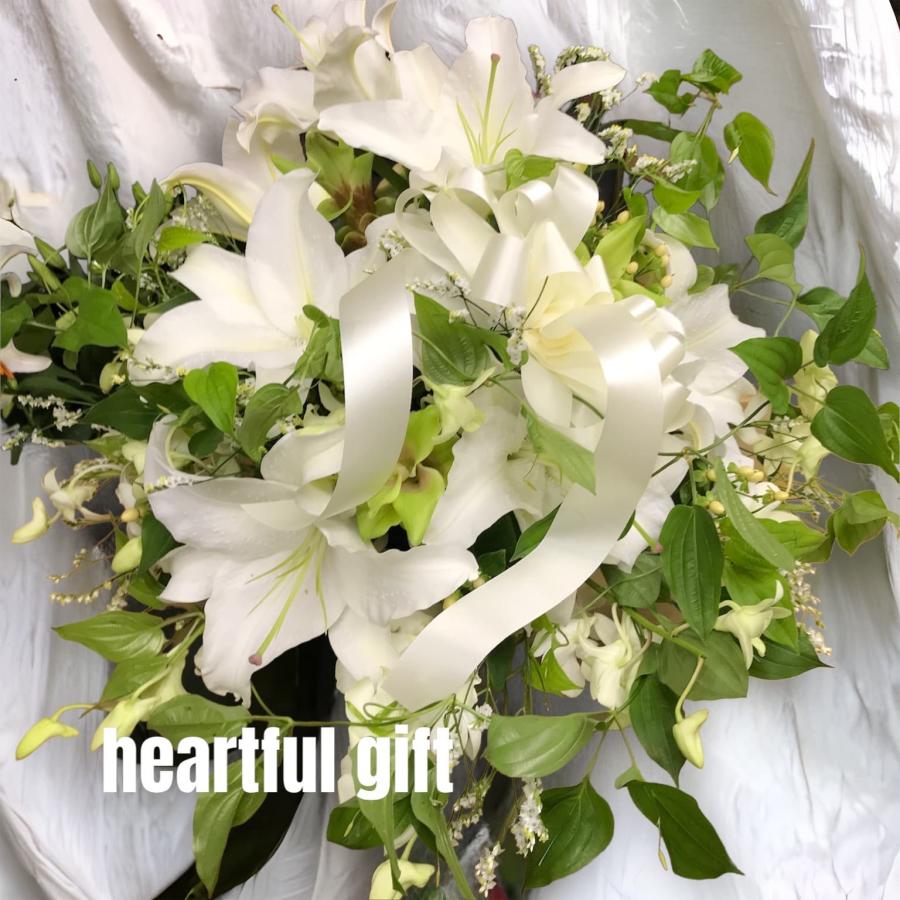 お悔み お供え 生花 アレンジメント 白ユリ 白系 10000円 おしゃれ 現代風 仏花 枕花 命日 法事 一周忌 四十九日 新盆 洋花 送料無料 クール便 |  | 03
