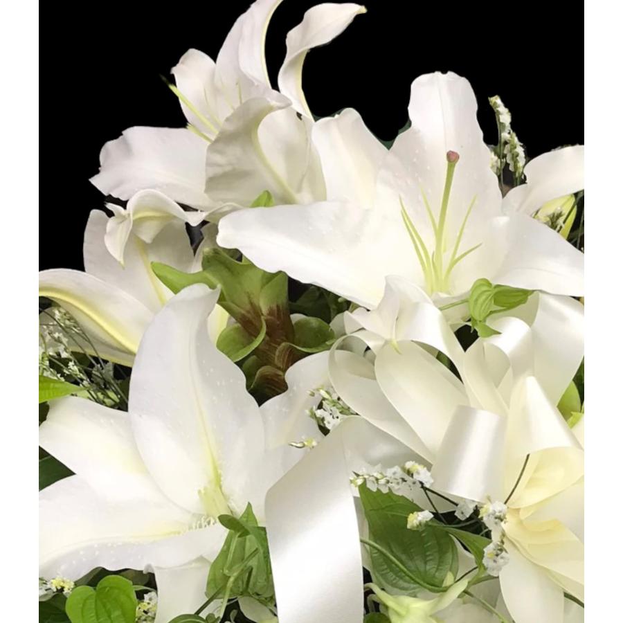 お悔み お供え 生花 アレンジメント 白ユリ 白系 10000円 おしゃれ 現代風 仏花 枕花 命日 法事 一周忌 四十九日 新盆 洋花 送料無料 クール便 |  | 04