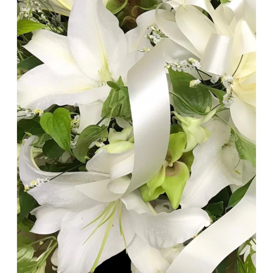お悔み お供え 生花 アレンジメント 白ユリ 白系 10000円 おしゃれ 現代風 仏花 枕花 命日 法事 一周忌 四十九日 新盆 洋花 送料無料 クール便 |  | 06