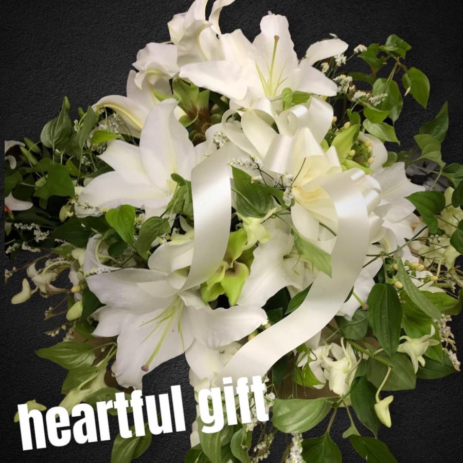 お悔み お供え 生花 アレンジメント 白ユリ 白系 10000円 おしゃれ 現代風 仏花 枕花 命日 法事 一周忌 四十九日 新盆 洋花 送料無料 クール便 |  | 07