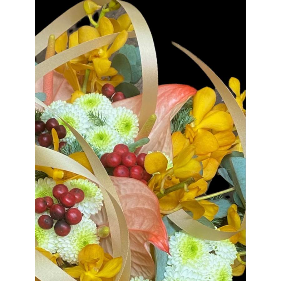 お悔み お供え 生花 アレンジメント ペット ナチュラル系 黄色系 4400円 おしゃれ 現代風 仏花 枕花 命日 法事 一周忌 四十九日 新盆 洋花 送料無料  クール便 |  | 05