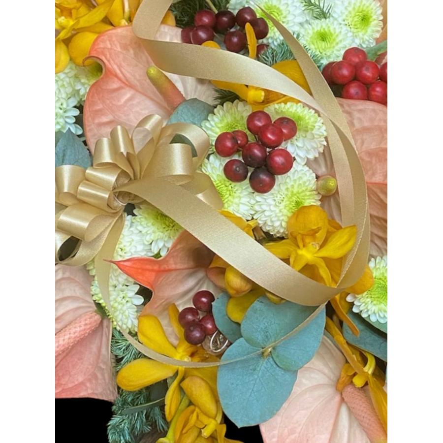 お悔み お供え 生花 アレンジメント ペット ナチュラル系 黄色系 4400円 おしゃれ 現代風 仏花 枕花 命日 法事 一周忌 四十九日 新盆 洋花 送料無料  クール便 |  | 06