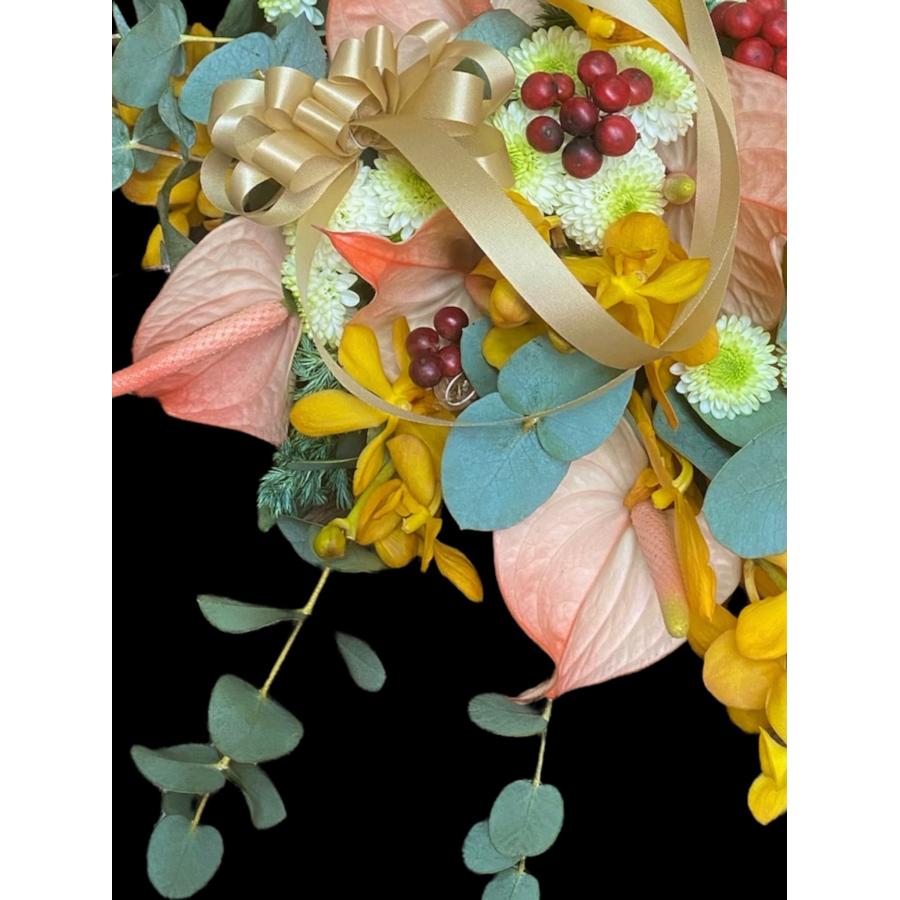 お悔み お供え 生花 アレンジメント ペット ナチュラル系 黄色系 4400円 おしゃれ 現代風 仏花 枕花 命日 法事 一周忌 四十九日 新盆 洋花 送料無料  クール便 |  | 07
