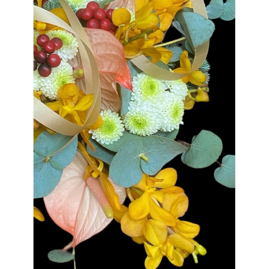 お悔み お供え 生花 アレンジメント ペット ナチュラル系 黄色系 4400円 おしゃれ 現代風 仏花 枕花 命日 法事 一周忌 四十九日 新盆 洋花 送料無料  クール便 |  | 08