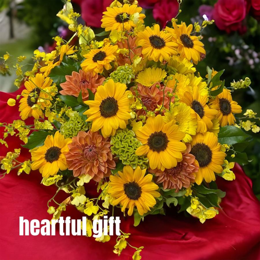 お悔み お供え ひまわり 生花 アレンジメント 8800円 おしゃれ 現代風 仏花 枕花 命日 法事 一周忌 四十九日 新盆 洋花 送料無料　クール便 | 