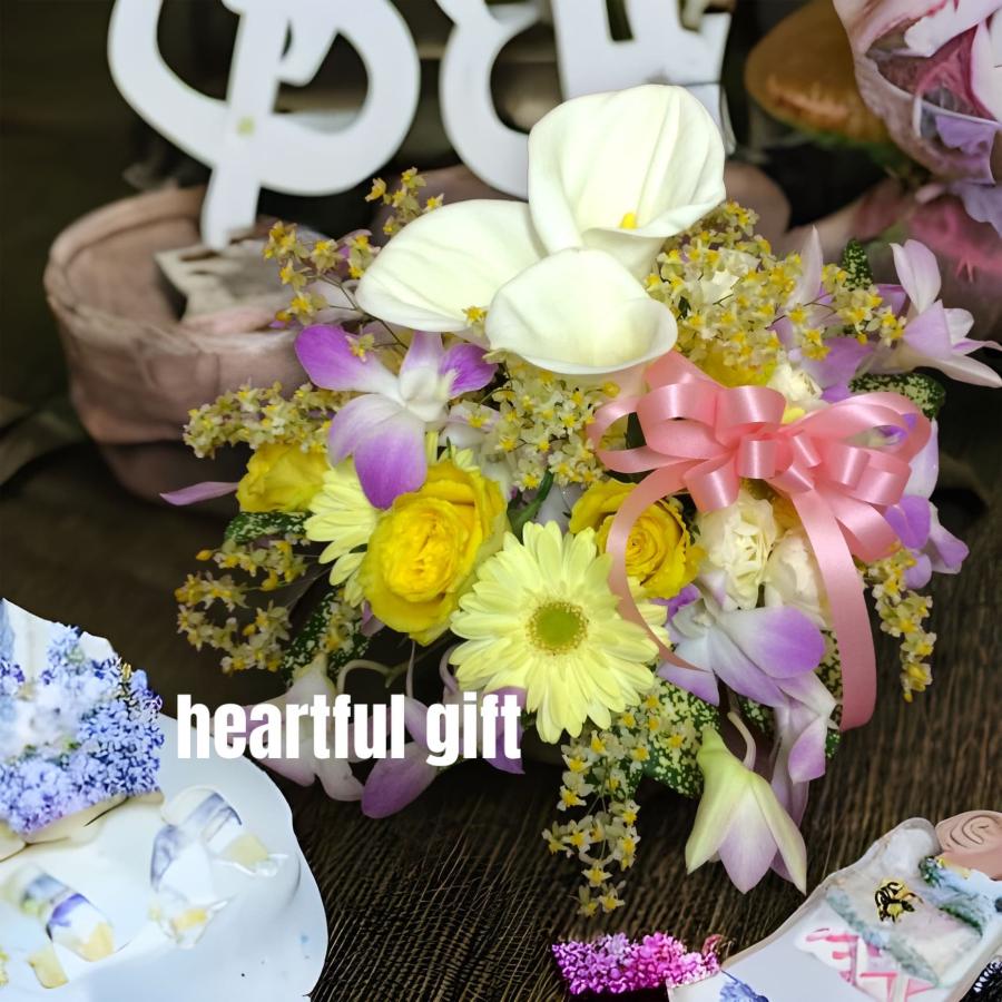 お悔み お供え カラー 生花 アレンジメント 6600円 おしゃれ 現代風 仏花 枕花 命日 法事 一周忌 四十九日 新盆 洋花 送料無料　クール便 |  | 02