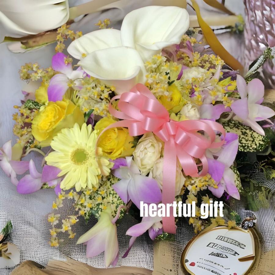 お悔み お供え カラー 生花 アレンジメント 6600円 おしゃれ 現代風 仏花 枕花 命日 法事 一周忌 四十九日 新盆 洋花 送料無料　クール便 |  | 03