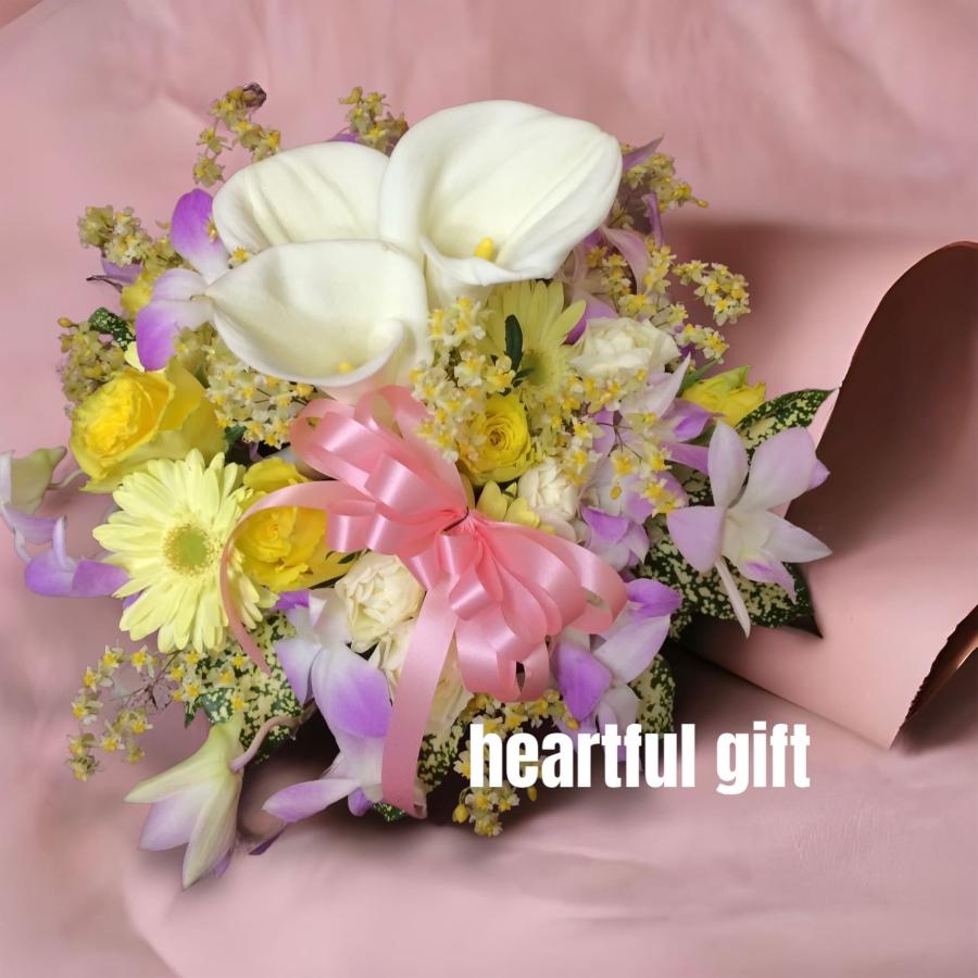 お悔み お供え カラー 生花 アレンジメント 6600円 おしゃれ 現代風 仏花 枕花 命日 法事 一周忌 四十九日 新盆 洋花 送料無料　クール便 |  | 04