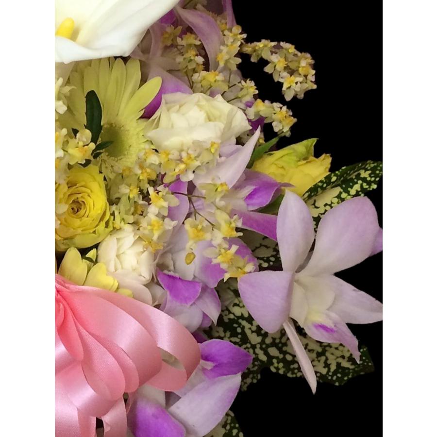 お悔み お供え カラー 生花 アレンジメント 6600円 おしゃれ 現代風 仏花 枕花 命日 法事 一周忌 四十九日 新盆 洋花 送料無料　クール便 |  | 06