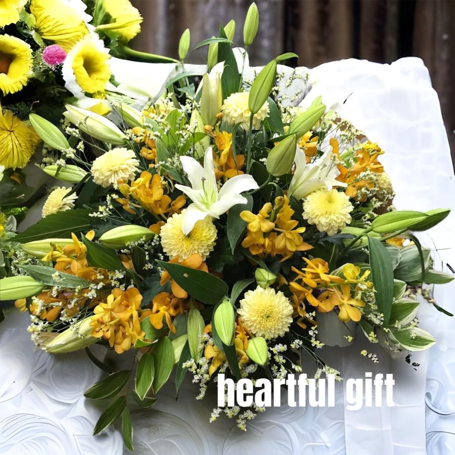 お悔み お供え ユリ 黄色系 生花 アレンジメント 11000円 おしゃれ 現代風 仏花 枕花 命日 法事 一周忌 四十九日 新盆 洋花 送料無料 クール便 |  | 04