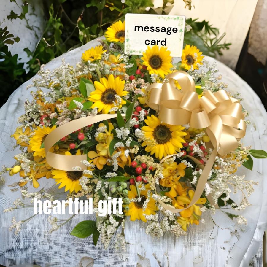 お悔み お供え ひまわり 黄色系 生花 アレンジメント 8800円 おしゃれ 現代風 仏花 枕花 命日 法事 一周忌 四十九日 新盆 洋花 送料無料 クール便 |  | 02