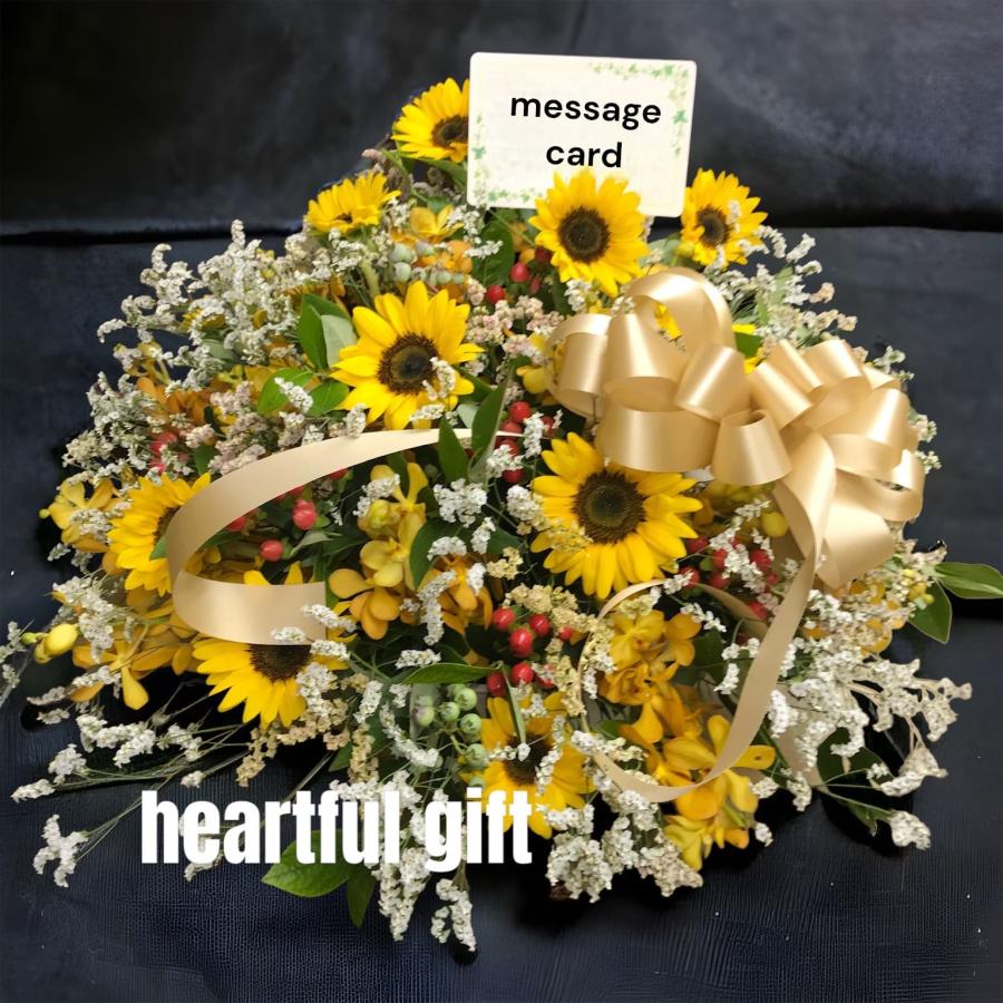 お悔み お供え ひまわり 黄色系 生花 アレンジメント 8800円 おしゃれ 現代風 仏花 枕花 命日 法事 一周忌 四十九日 新盆 洋花 送料無料 クール便 |  | 04